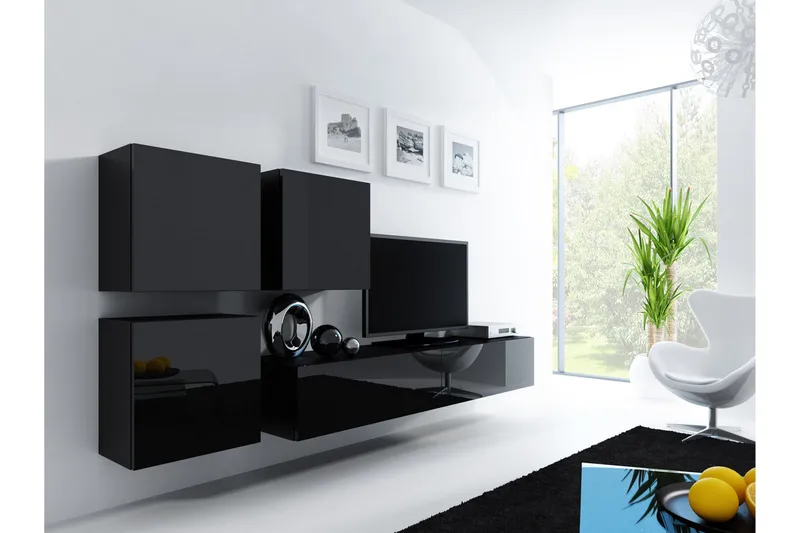 Vasil TV-möbelset 230x40x180 cm, Svart/Vit