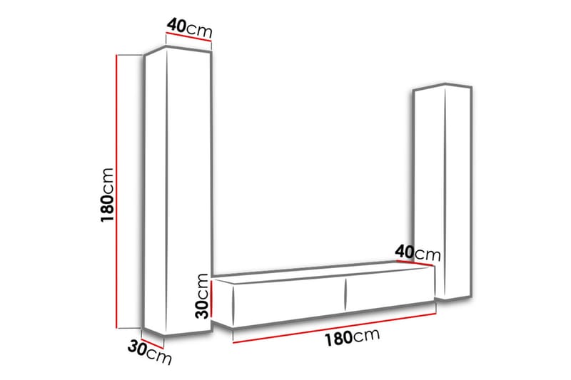 Vasil TV-möbelset 260x40x180 cm - Svart/Grå/Vit - TV-möbelset