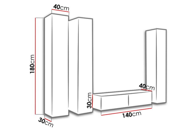 Vasil TV-möbelset 260x40x180 cm - Svart/Grå/Vit - Möbler - Tv möbel & mediamöbel - TV-möbelset