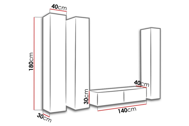 Vasil TV-möbelset 260x40x180 cm - Svart/Grå/Vit - TV-möbelset