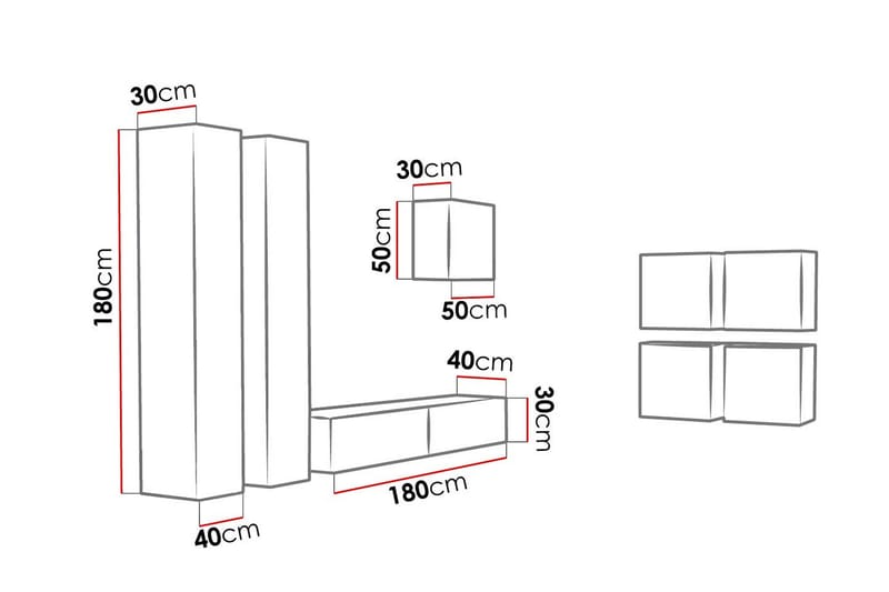 Vasil TV-möbelset 260x40x180 cm - Svart/Vit - Möbler - Tv möbel & mediamöbel - TV-möbelset