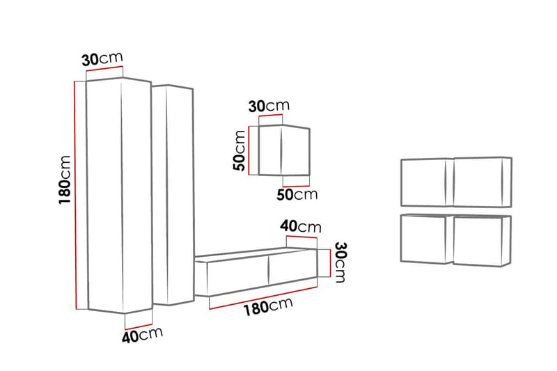 Vasil TV-möbelset 260x40x180 cm - Svart/Vit - Möbler - Tv möbel & mediamöbel - TV-möbelset