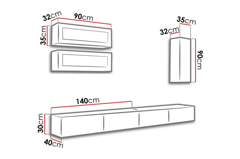 Vasil TV-möbelset 280x40x180 cm - Grå - TV-möbelset