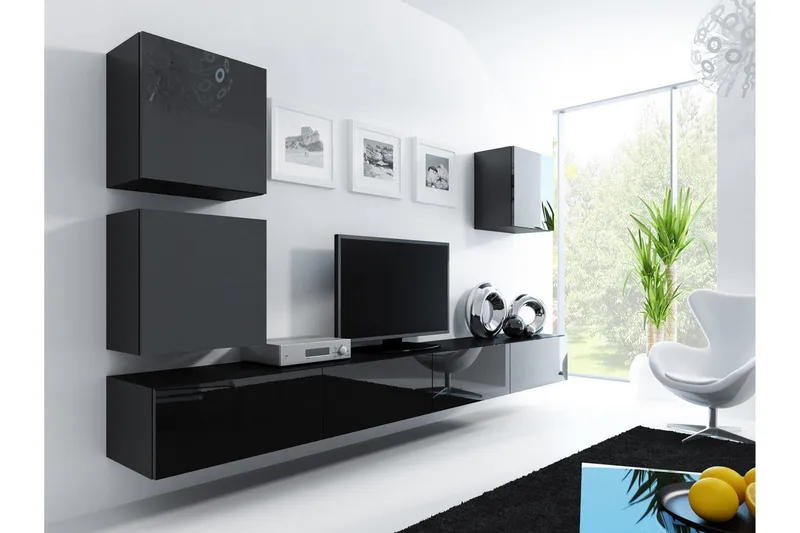Vasil TV-möbelset 280x40x180 cm, Svart/Vit