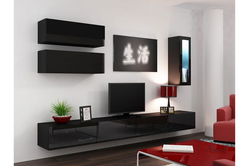 Vasil TV-möbelset 280x40x180 cm - Svart/Vit - Möbler - Tv möbel & mediamöbel - TV-möbelset