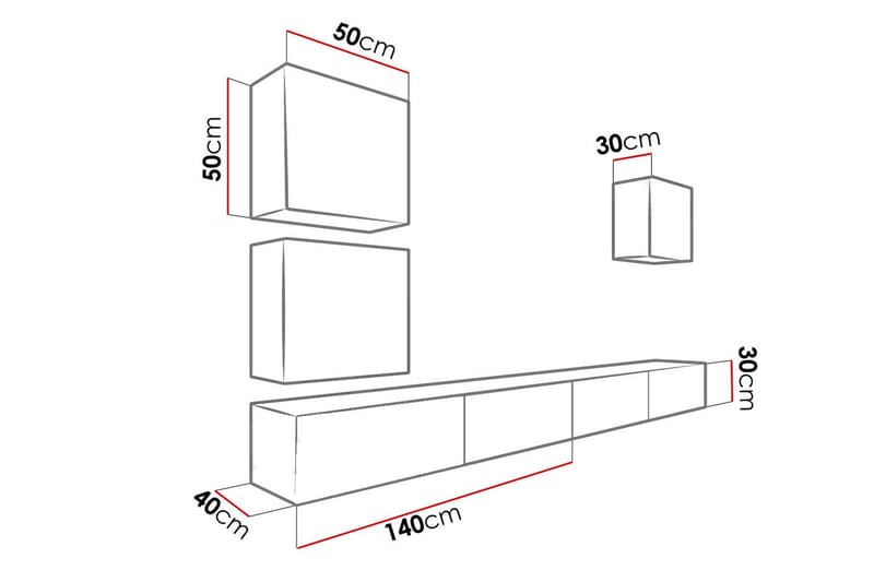 Vasil TV-möbelset 280x40x180 cm - Svart/Vit - Möbler - Tv möbel & mediamöbel - TV-möbelset