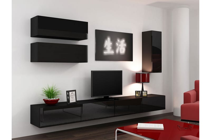 Vasil TV-möbelset 280x40x180 cm - Svart/Vit - Möbler - Tv möbel & mediamöbel - TV-möbelset