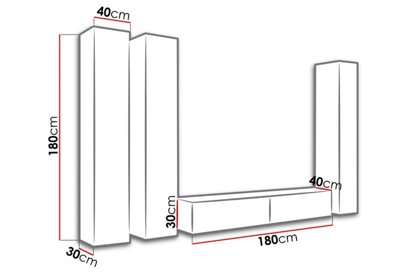 Vasil TV-möbelset 300x40x180 cm - Vit - Möbler - Tv möbel & mediamöbel - TV-möbelset