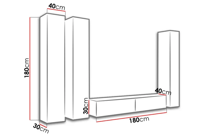Vasil TV-möbelset 300x40x180 cm - Vit - Möbler - Tv möbel & mediamöbel - TV-möbelset