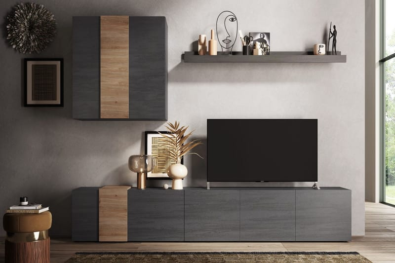 Venrivo Tv-möbelset 44x301x195 cm - Grå/Natur - Möbler - Tv möbel & mediamöbel - TV-möbelset