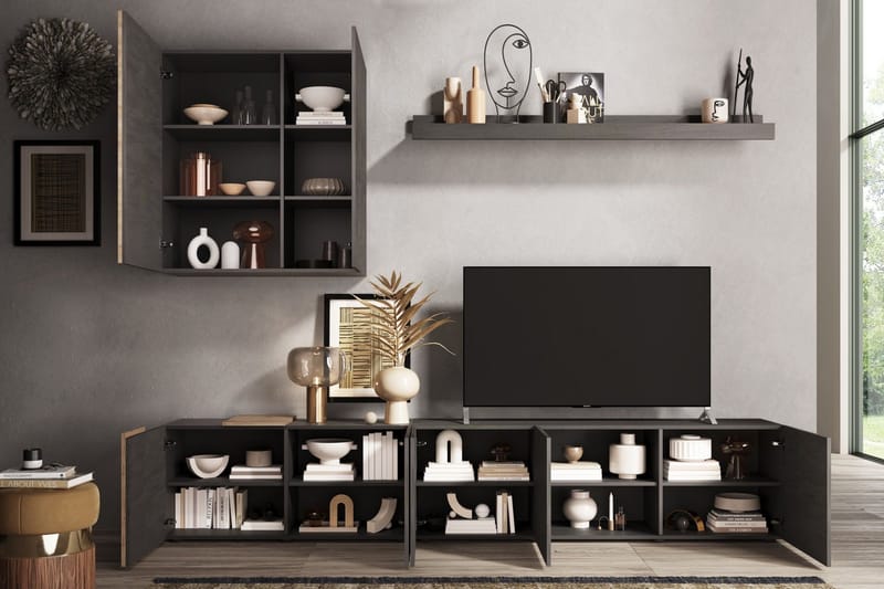 Venrivo Tv-möbelset 44x301x195 cm - Grå/Natur - Möbler - Tv möbel & mediamöbel - TV-möbelset