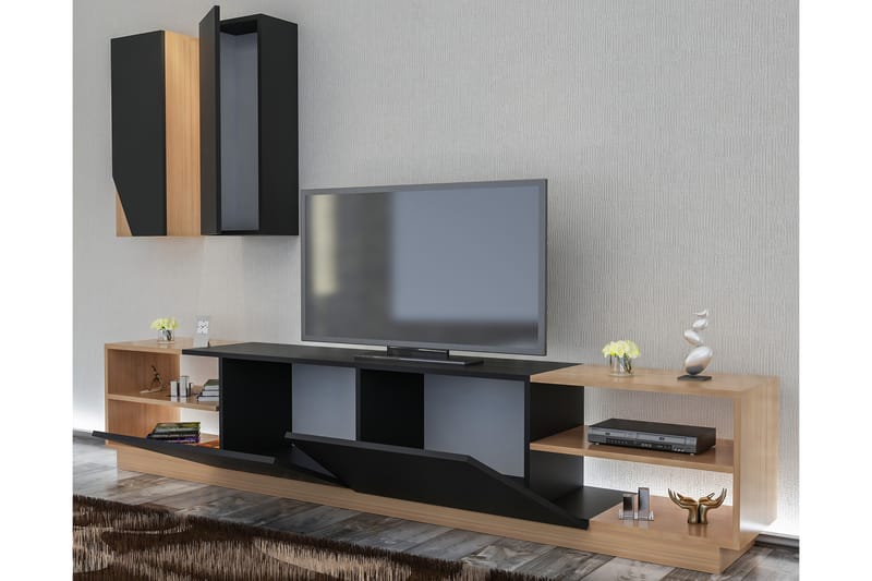 Zebrai Tv-Bänk med Dold Förvaring - Svart/Teak - Möbler - Tv möbel & mediamöbel - TV-möbelset