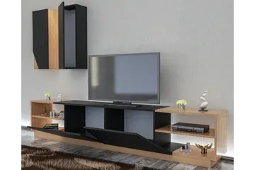 Zebrai Tv-Bänk med Dold Förvaring - Svart/Teak - Möbler - Tv möbel & mediamöbel - TV-möbelset