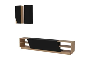 Zebrai Tv-Bänk med Dold Förvaring - Svart/Teak - Möbler - Tv möbel & mediamöbel - TV-möbelset