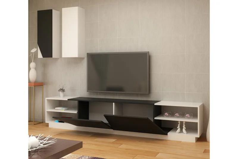 Zebrai Tv-Bänk med Dold Förvaring - Svart/Vit - Möbler - Tv möbel & mediamöbel - TV-möbelset