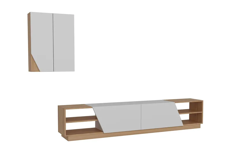 Zebrai Tv-Bänk med Dold Förvaring - Vit/Teak - Möbler - Tv möbel & mediamöbel - TV-möbelset