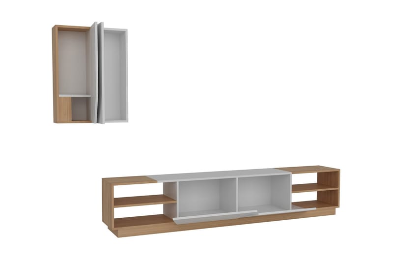 Zebrai Tv-Bänk med Dold Förvaring - Vit/Teak - Möbler - Tv möbel & mediamöbel - TV-möbelset