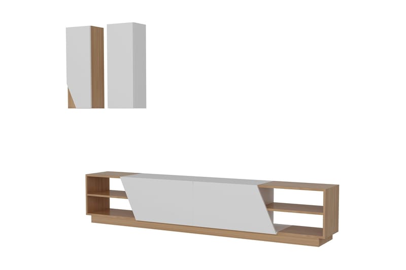 Zebrai Tv-Bänk med Dold Förvaring - Vit/Teak - Möbler - Tv möbel & mediamöbel - TV-möbelset