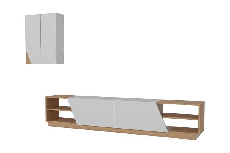 Zebrai Tv-Bänk med Dold Förvaring - Vit/Teak - Möbler - Tv möbel & mediamöbel - TV-möbelset
