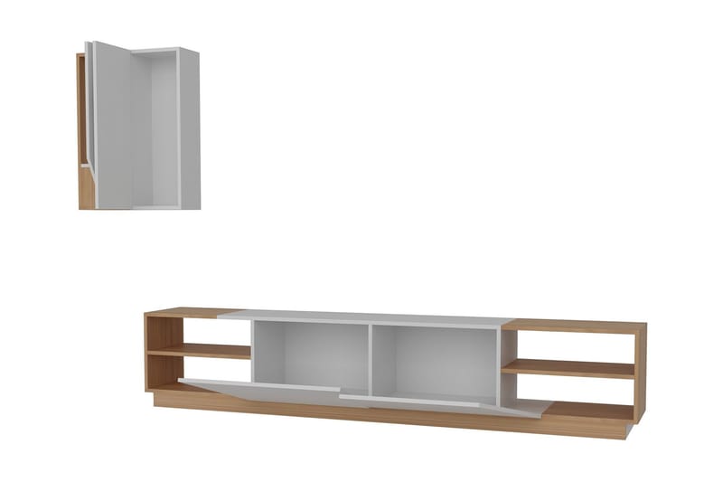 Zebrai Tv-Bänk med Dold Förvaring - Vit/Teak - Möbler - Tv möbel & mediamöbel - TV-möbelset