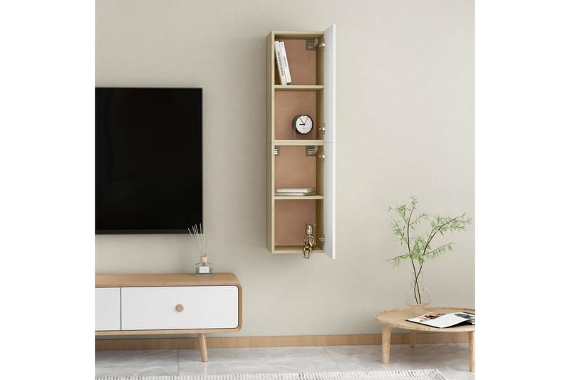 TV-skåp 2 st vit och sonoma-ek 30,5x30x60 cm spånskiva - Vit - Möbler - Tv möbel & mediamöbel - TV bänk & mediabänk
