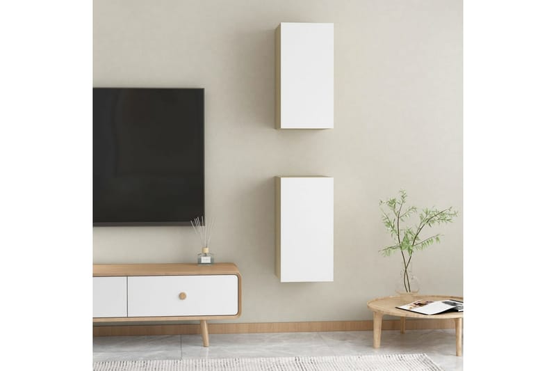 TV-skåp 2 st vit och sonoma-ek 30,5x30x60 cm spånskiva - Vit - Möbler - Tv möbel & mediamöbel - TV bänk & mediabänk