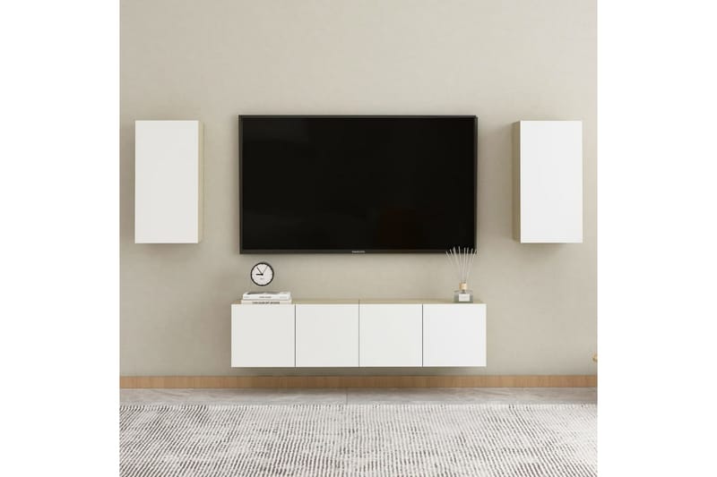 TV-skåp 2 st vit och sonoma-ek 30,5x30x60 cm spånskiva - Vit - TV bänk & mediabänk