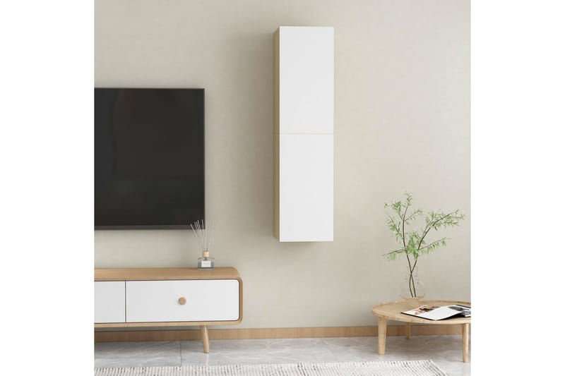 TV-skåp 2 st vit och sonoma-ek 30,5x30x60 cm spånskiva - Vit - Möbler - Tv möbel & mediamöbel - TV bänk & mediabänk