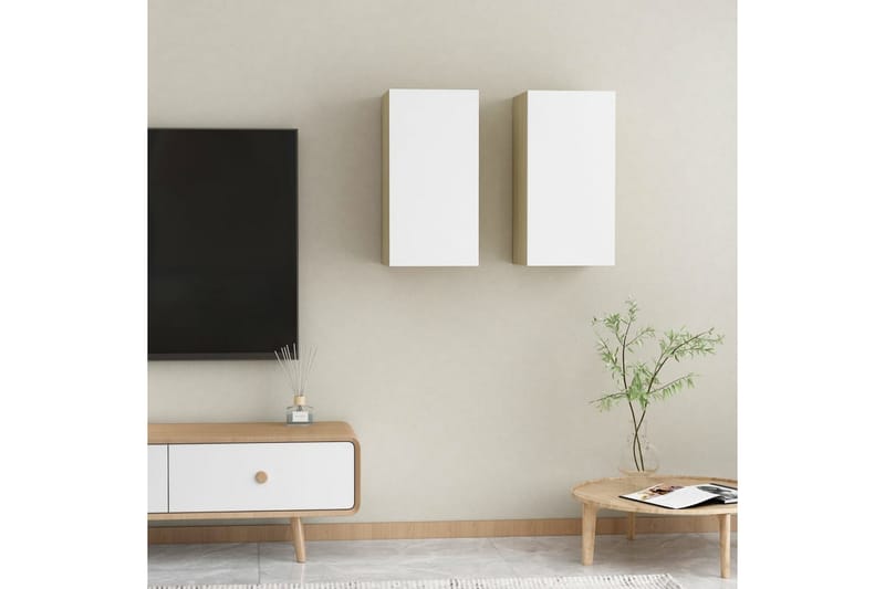 TV-skåp 2 st vit och sonoma-ek 30,5x30x60 cm spånskiva - Vit - Möbler - Tv möbel & mediamöbel - TV bänk & mediabänk
