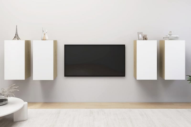 TV-skåp 4 delar vit och sonoma-ek 30,5x30x60 cm spånskiva - Vit - TV skåp