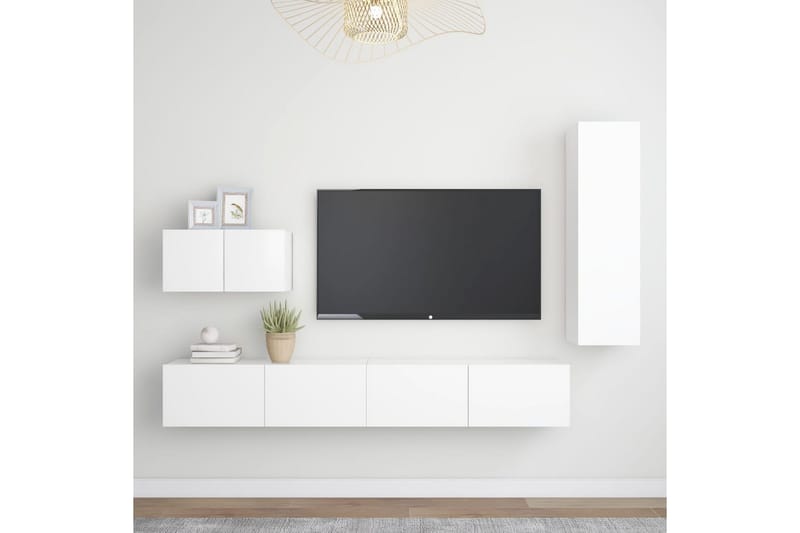 TV-skåp 4 delar vit spånskiva - Vit - Möbler - Tv möbel & mediamöbel - TV skåp