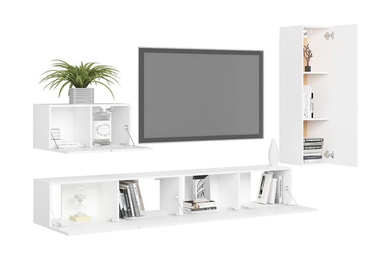 TV-skåp 4 delar vit spånskiva - Vit - Möbler - Tv möbel & mediamöbel - TV skåp