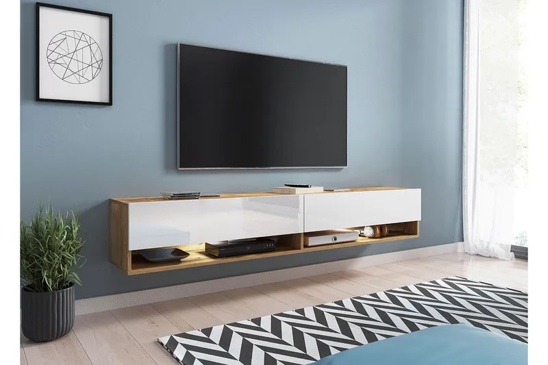 Brya Tv-skåp 180 cm RGB LED - Vit/Natur - Möbler - Tv möbel & mediamöbel - TV bänk & mediabänk