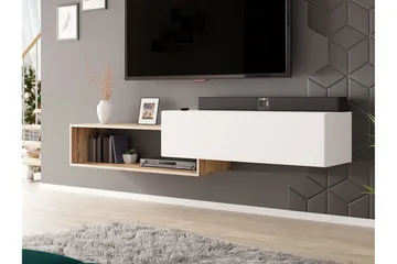 Carbost Väggmonterad TV Bänk 210 cm med Förvaring i Ek - Vit - Möbler - Tv möbel & mediamöbel - TV bänk & mediabänk