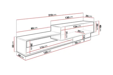 Carbost Väggmonterad TV Bänk 210 cm med Förvaring i Ek - Vit - Möbler - Tv möbel & mediamöbel - TV bänk & mediabänk
