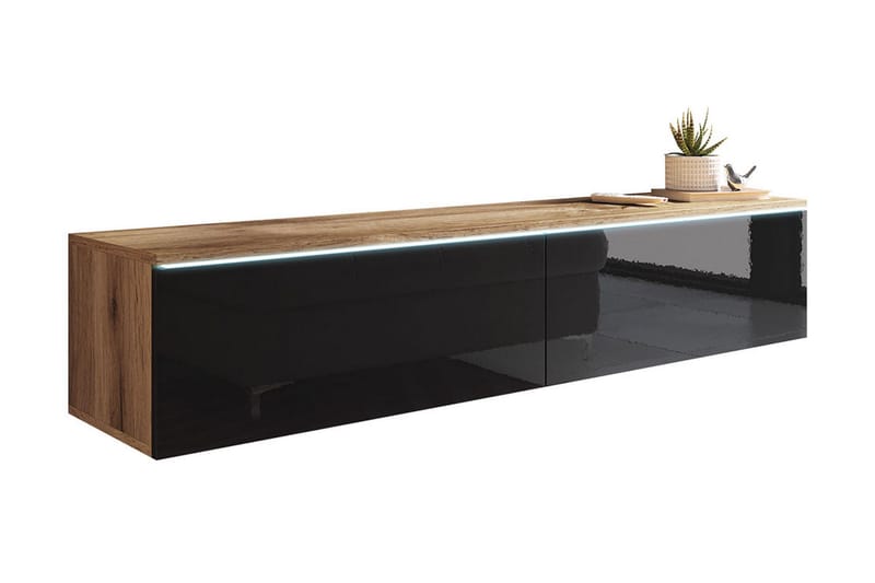 Cuguen Tv-skåp 140 cm Vit LED - Natur/Svart - Möbler - Tv möbel & mediamöbel - TV skåp