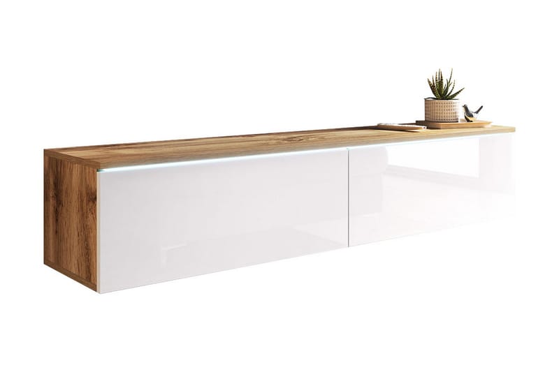 Cuguen Tv-skåp 140 cm Vit LED - Vit/Natur - Möbler - Tv möbel & mediamöbel - TV bänk & mediabänk
