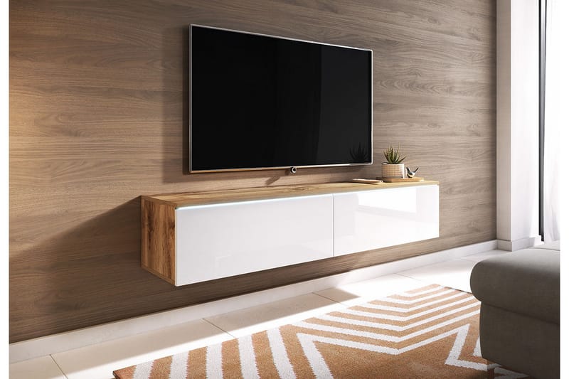 Cuguen Tv-skåp 140 cm Vit LED - Vit/Natur - Möbler - Tv möbel & mediamöbel - TV bänk & mediabänk