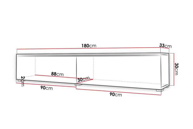 Cuguen Tv-skåp 180 cm Vit LED - Natur/Svart - TV skåp