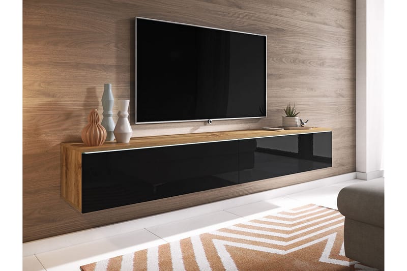 Cuguen Tv-skåp 180 cm Vit LED - Natur/Svart - Möbler - Tv möbel & mediamöbel - TV bänk & mediabänk