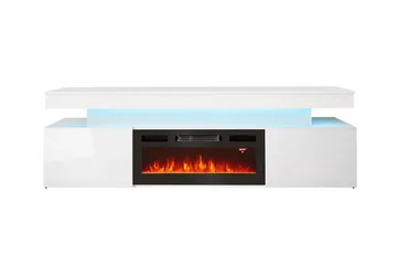 Glenndale Tv bänk med Förvaring + LED kamin + Belysning 190 cm - Vit - Möbler - Tv möbel & mediamöbel - TV bänk & mediabänk