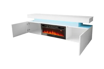 Glenndale Tv bänk med Förvaring + LED kamin + Belysning 190 cm - Vit - Möbler - Tv möbel & mediamöbel - TV bänk & mediabänk