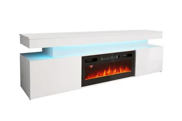 Glenndale Tv bänk med Förvaring + LED kamin + Belysning 190 cm - Vit - Möbler - Tv möbel & mediamöbel - TV bänk & mediabänk