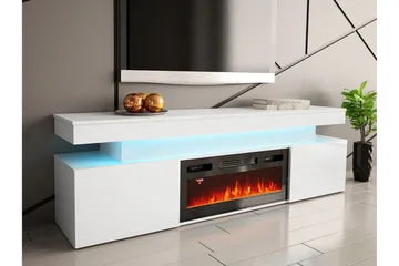 Glenndale Tv bänk med Förvaring + LED kamin + Belysning 190 cm - Vit - Möbler - Tv möbel & mediamöbel - TV bänk & mediabänk