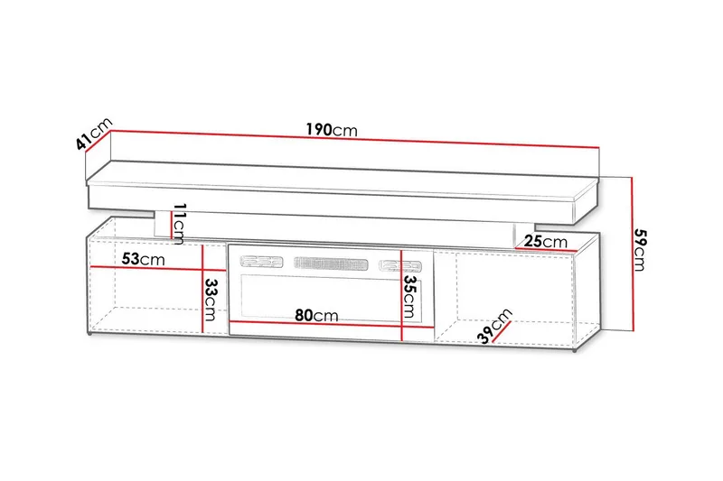 Glenndale Tv bänk med Förvaring + LED kamin + Belysning 190 cm - Vit - Möbler - Tv möbel & mediamöbel - TV bänk & mediabänk