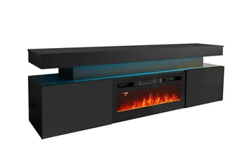 Glenndale Tv bänk med Förvaring + LED kamin + Belysning 190 - Svart - Möbler - Tv möbel & mediamöbel - TV bänk & mediabänk