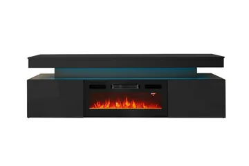 Glenndale Tv bänk med Förvaring + LED kamin + Belysning 190 - Svart - Möbler - Tv möbel & mediamöbel - TV bänk & mediabänk