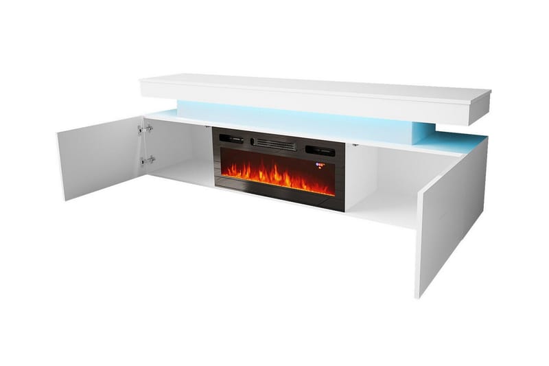 Glenndale Tv bänk med Förvaring + LED kamin + Belysning 190 - Svart - Möbler - Tv möbel & mediamöbel - TV bänk & mediabänk