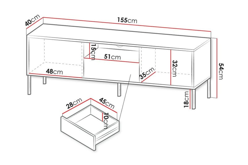 Glenndale Tv-skåp 155 cm - Vit - Möbler - Tv möbel & mediamöbel - TV skåp