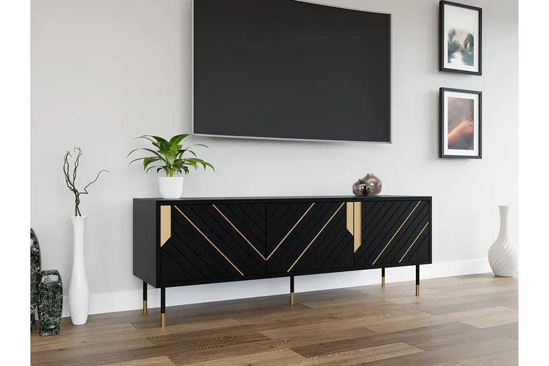 Juniskär Golvstående Tv Bänk 154 cm med Förvaring i Målat Trä - Svart - Möbler - Tv möbel & mediamöbel - TV bänk & mediabänk